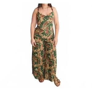 NEW ESCAPADA hunter wide leg pants in gold cheetah palm